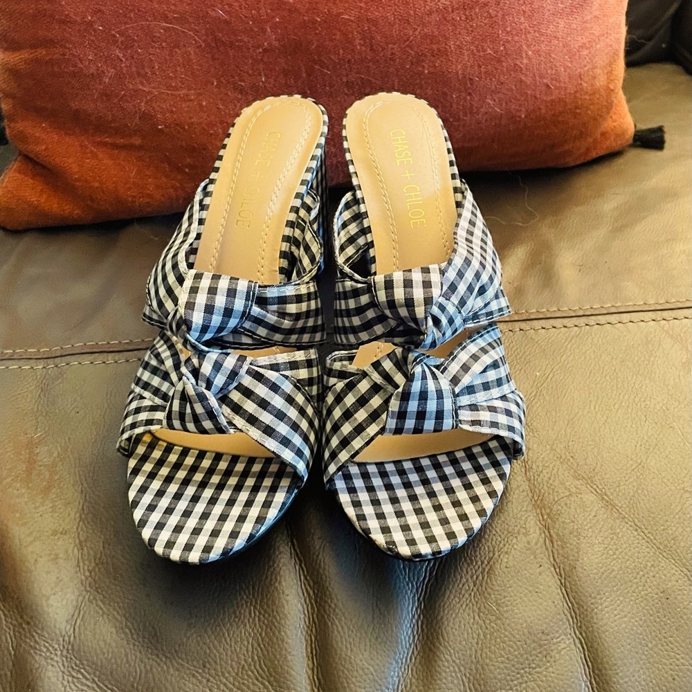 Chase +Chloe Gingham 2” Block-heel Slip on.  size 7.5